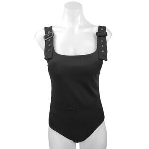 Katie Kane Buckle Belted Strap Sleeveless Cami Camisole Square Neck Bodysuit Top
